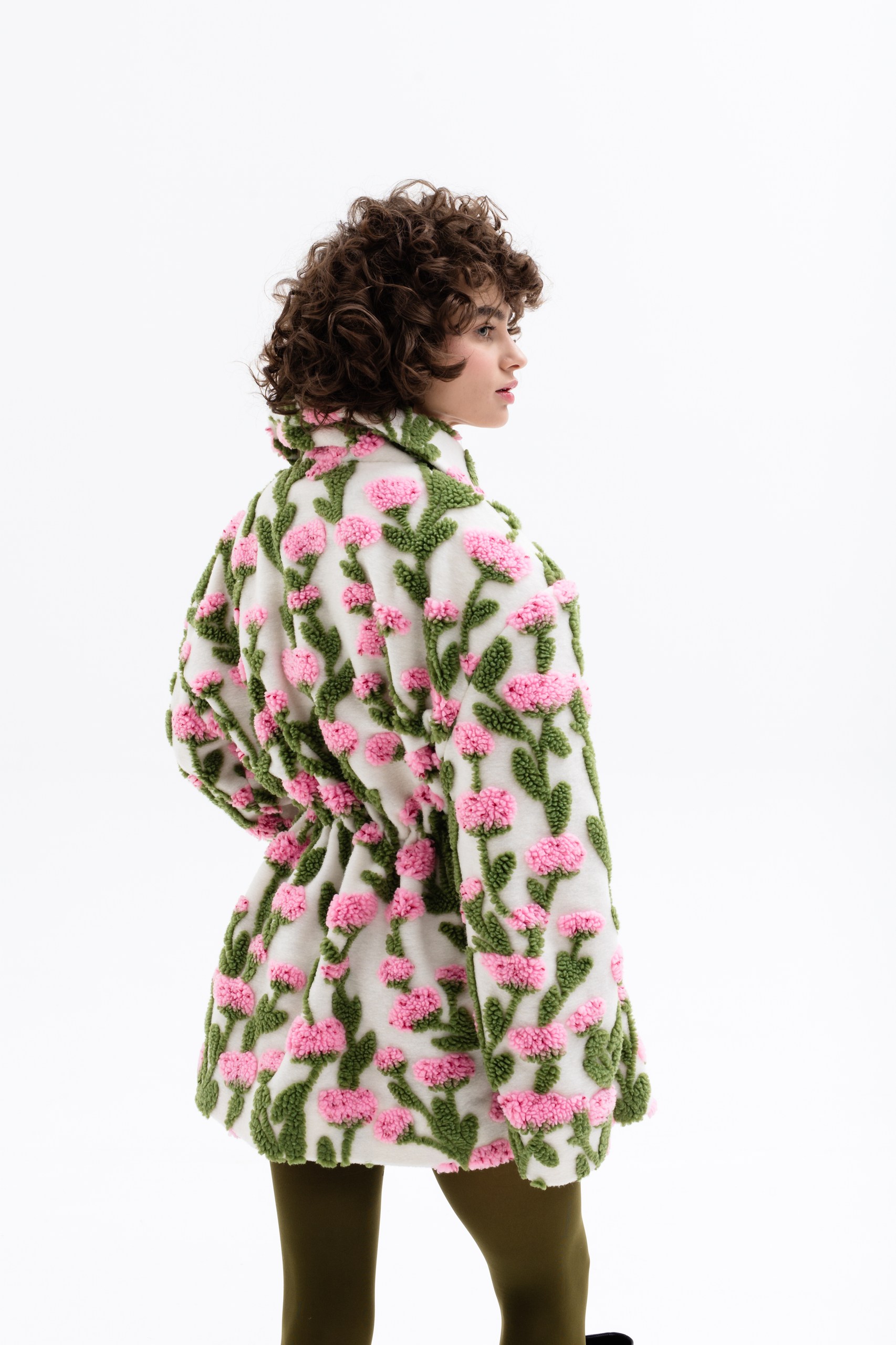 Пальто демисезонное Цветы /розовые/кулиска