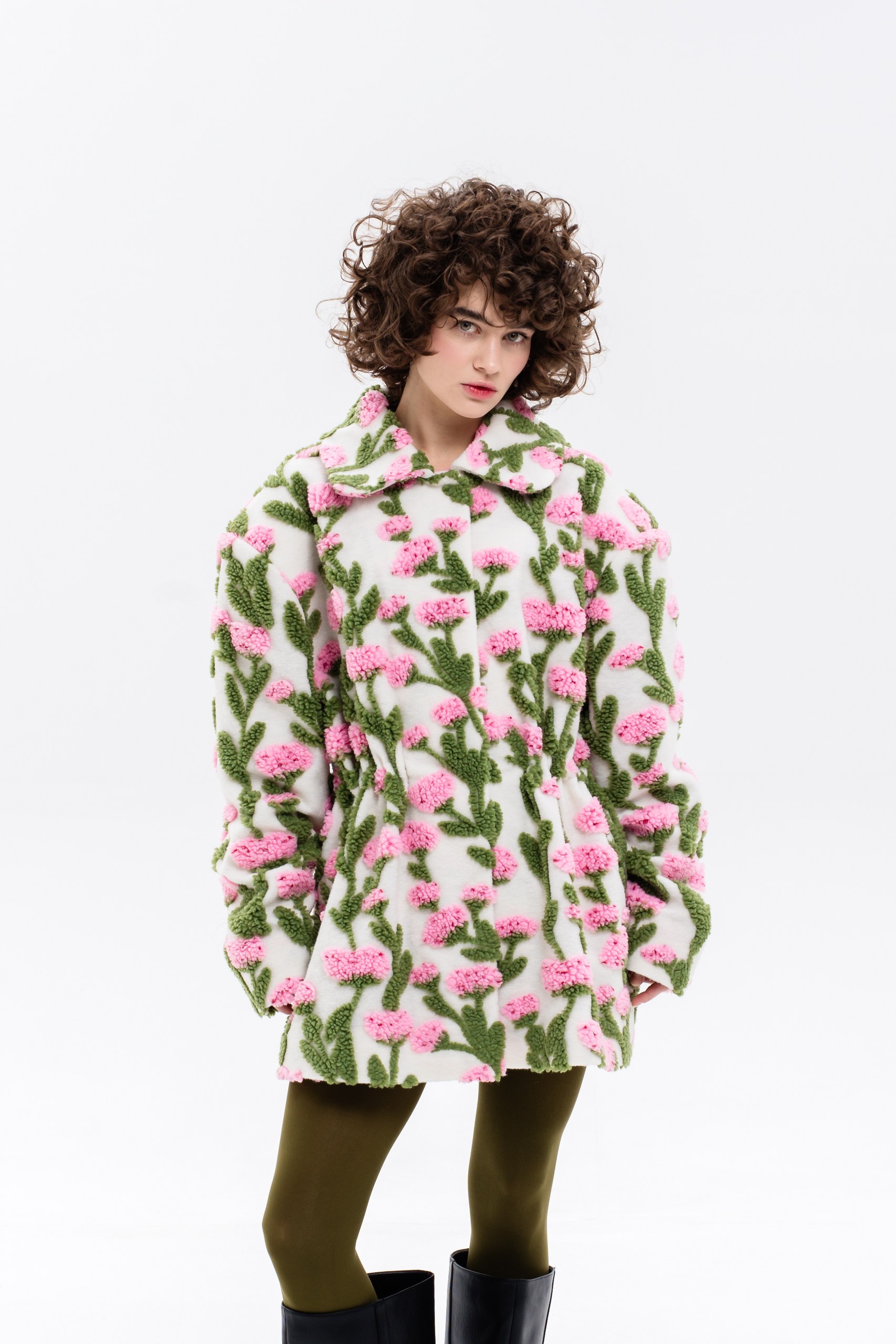Пальто демисезонное Цветы /розовые/кулиска