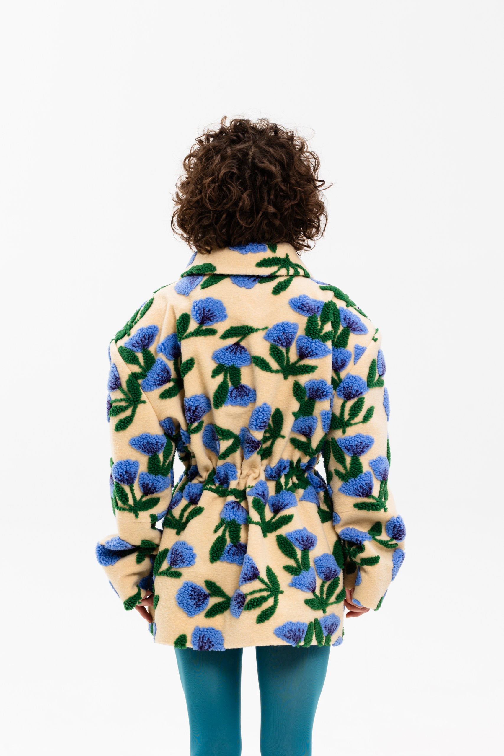 Пальто демисезонное Цветы синие /кулиска