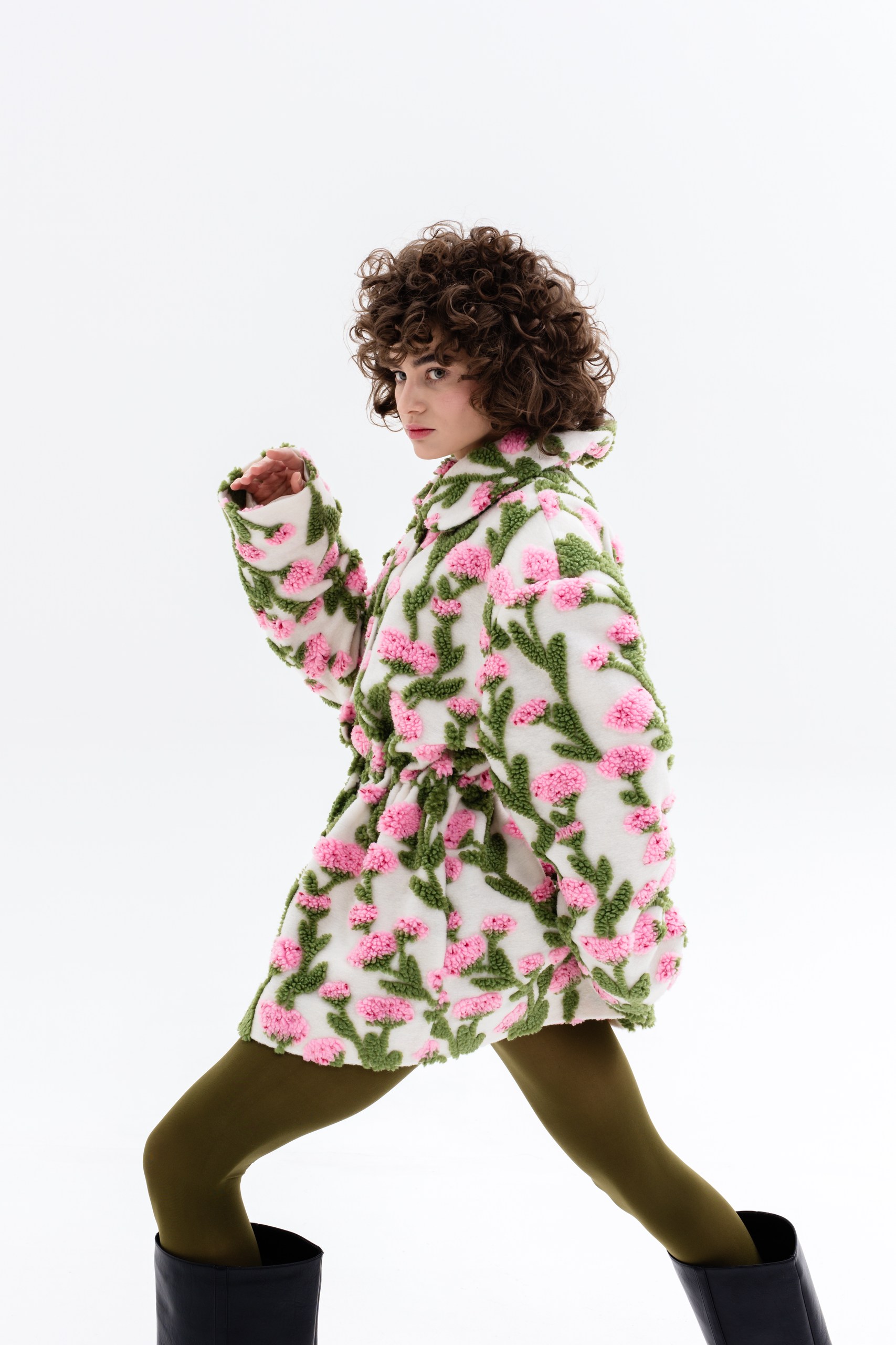 Пальто демисезонное Цветы /розовые/кулиска